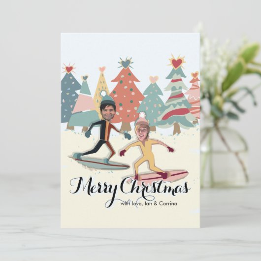 Sneeuwboardkoppel Kerstkaart (Staand voorkant)