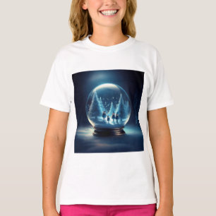 Sneeuwbol met 4 kleine elfen en sneeuwvlokken t-shirt