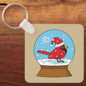 Sneeuwbol met Cute Rode Kardinaal Sleutelhanger (Voorkant)