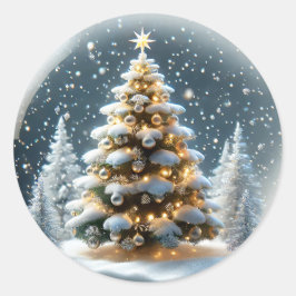 Sneeuwbol met kerstboom in de sneeuw ronde sticker