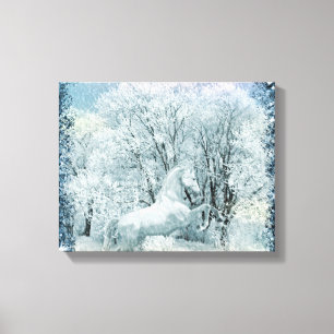 Sneeuwbos en -paard canvas afdruk