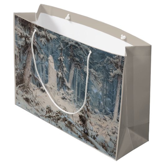 Sneeuwbos in de winter (door Andreas Achenbach) Groot Cadeauzakje (Achterkant Gekanteld)