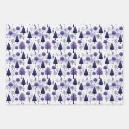 Sneeuwbos Paarse Kerstmis Inpakpapier Vel