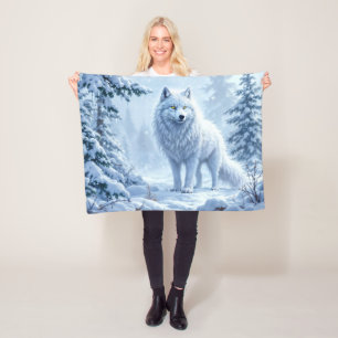 Sneeuwbos witte wolf ijspegels decor fleece deken