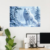 Sneeuwbos witte wolf ijspegels decor poster (Thuiskantoor)