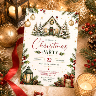 Sneeuwcabine Hulstbessen Gouden Kerstballen Kerstm Kaart