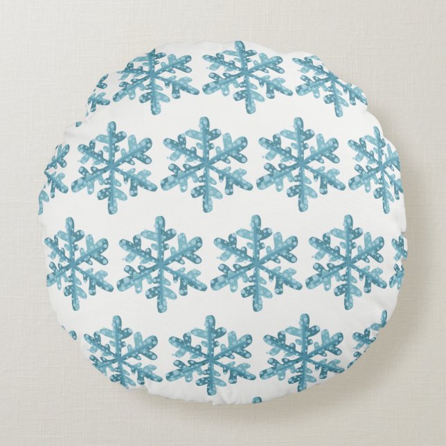 Sneeuwdag Blauwe Snowflake Cozy Round Rond Kussen (Voorkant)