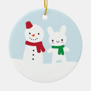 Sneeuwdag - Bunny & Snowman Keramisch Ornament