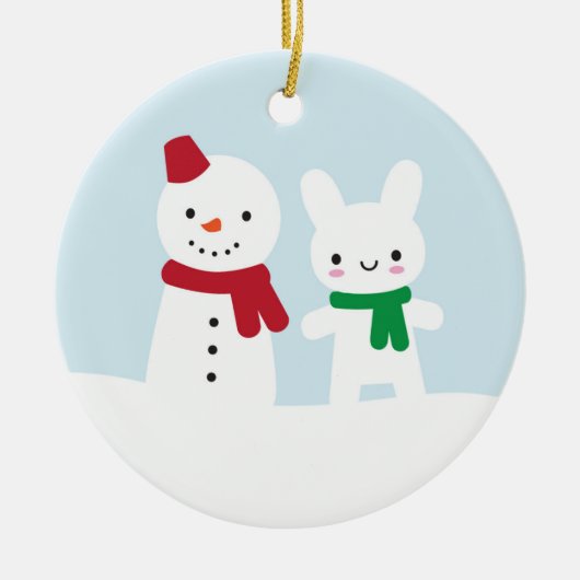 Sneeuwdag - Bunny & Snowman Keramisch Ornament (Voorkant)