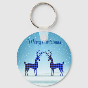 Sneeuwdag met blauw geworpen rendier sleutelhanger