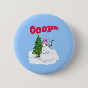 Sneeuwdame met kerstboom Ops Ronde Button 5,7 Cm