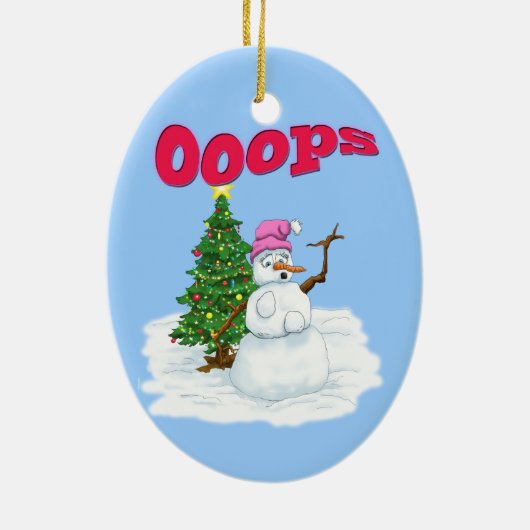 Sneeuwdame steekt uit en valt uit elkaar keramisch ornament (Achterkant)