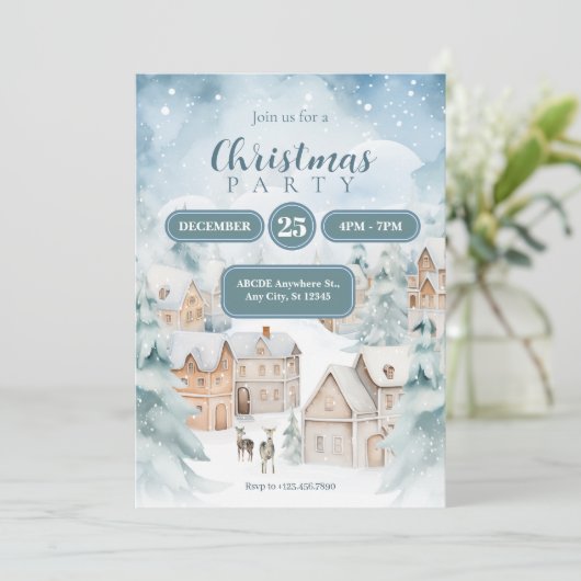 Sneeuwdorp kerst kaart (Staand voorkant)