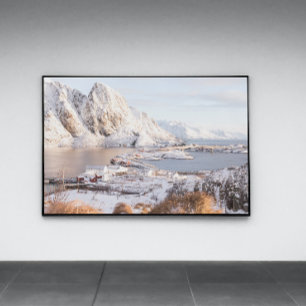 Sneeuwdorp Rustiek Huis Kerstcadeau Print Foto Afdruk