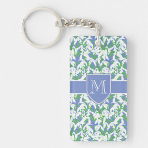 Sneeuwdruppelpatroon op Poeder Blauw met Monogram Sleutelhanger