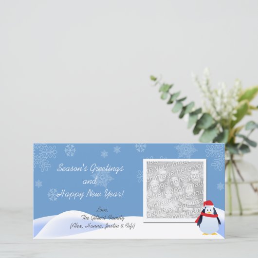Sneeuwen met Pinguïn Holiday-fotokaarten Feestdagenkaart (Staand voorkant)