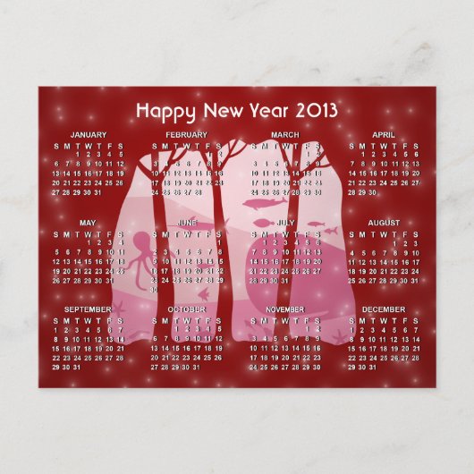 Sneeuwend Fantasy Forest 2013 Kalender Briefkaart (Voorkant)