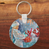 Sneeuwende Winter Kerst Schattige Meisje met Eekho Sleutelhanger (Voorkant)