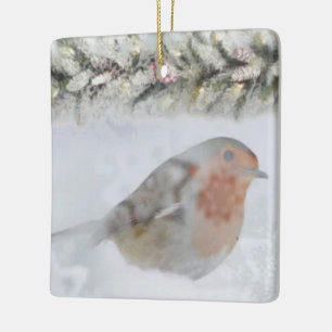 Sneeuwende Winter Kerstmis Roodborstje Vogel Keramisch Ornament