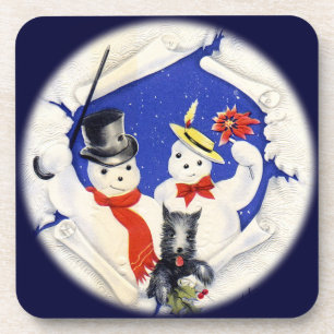 sneeuwfamilie en hondenbank van kurk-Onderzetters Bier Onderzetter