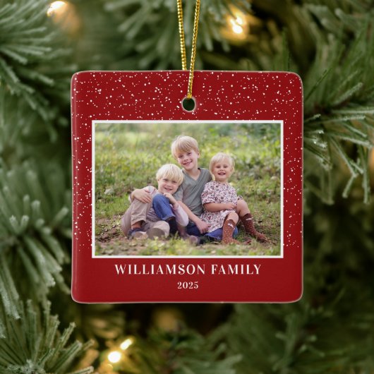Sneeuwfamilie Foto Keepomwille Red Kerstmis Keramisch Ornament (Boom)