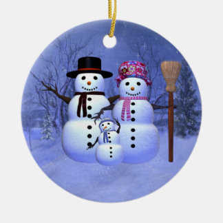 Sneeuwfamilie met 1-jongen-versiering keramisch ornament