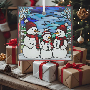Sneeuwfamilie namaak glas-in-lood glas ornament