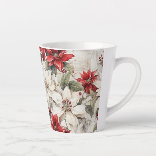 Sneeuwgekuste Elegance Wit en Rood Poinsettia Latte Mok (Rechts)