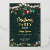 Sneeuwgroene kerstverlichting pijnbomen folie uitnodiging (Voorkant)