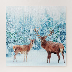 Sneeuwherten Familie Winter Scène Legpuzzel