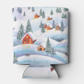 Sneeuwheuvels, huizen: waterverf landschap blikjeskoeler (Achterkant)