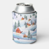 Sneeuwheuvels, huizen: waterverf landschap blikjeskoeler (Blikje Achterkant)