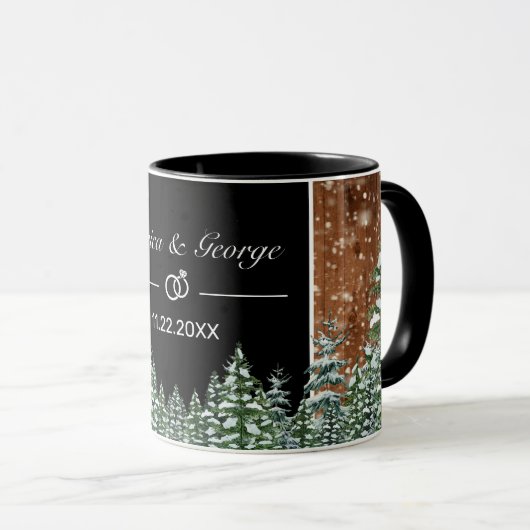 Sneeuwhout & Bos Zwart Pine Bruiloft Mok (Voorkant rechts)