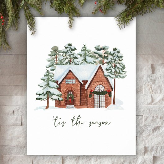 Sneeuwig huisje winters landschap kerstposter op m poster