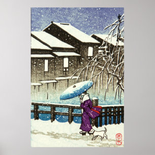 Sneeuwige avond Kawase Hasui 1930s Poster