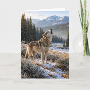 Sneeuwige Berg Huilende Grijze Wolf Wildernis Deke Kaart