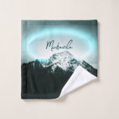 Sneeuwige, mysterieuze blauwe neonlichte monogram  bad handdoek (Wasdoekje)