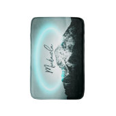 Sneeuwige, mysterieuze blauwe neonlichte monogram  badmat (Voorkant Verticaal)