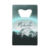 Sneeuwige, mysterieuze blauwe neonlichte monogram kredietkaart flessenopener (Voorkant)