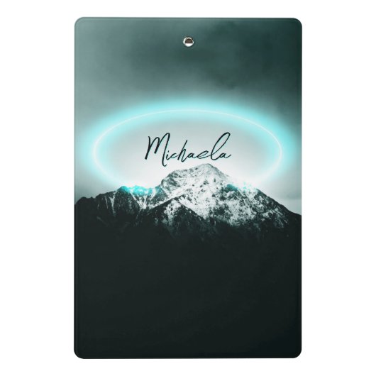 Sneeuwige, mysterieuze blauwe neonlichte monogram mini klembord (Achterkant)