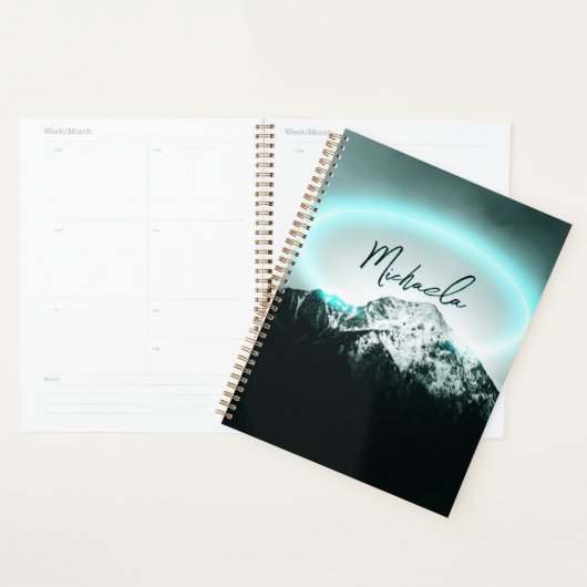 Sneeuwige, mysterieuze blauwe neonlichte monogram  planner (Display)
