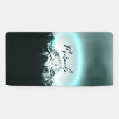 Sneeuwige, mysterieuze blauwe neonlichte monogram spandoek (Horizontaal)