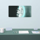 Sneeuwige, mysterieuze blauwe neonlichte monogram spandoek (Beurs)