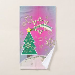 Sneeuwige Paarse kerstboomscène Handdoek