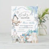 Sneeuwjongen Winter Arctische Dieren Baby Shower Kaart (Staand voorkant)