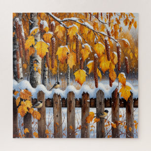 Sneeuwkap omheining met vogels legpuzzel
