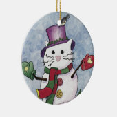 Sneeuwkat kerstversiering keramisch ornament (Rechts)