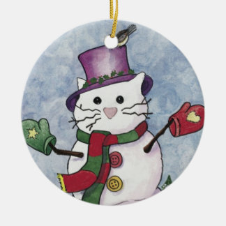 Sneeuwkat kerstversiering keramisch ornament