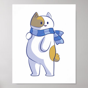 SNEEUWKAT MET BLAUWE STRIPPEN SCARF POSTER