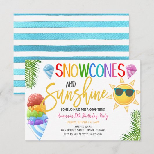 Sneeuwkegels en Zonnefeest Uitnodiging (Voorkant / Achterkant)